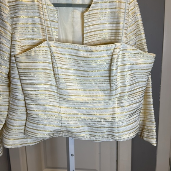 JS collections formal, twinset top and jacket, ivory Gold metallic stripe Sz 16 - Picture 6 of 16